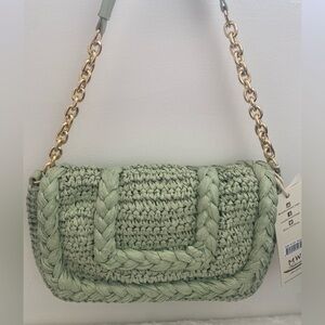 MADISON WEST Sage Green Woven Shoulder Bag - NEW